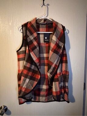 YACUN Women Plaid Vest Open Front Sleeveless Cardigan w/Pockets Size Small NWT
